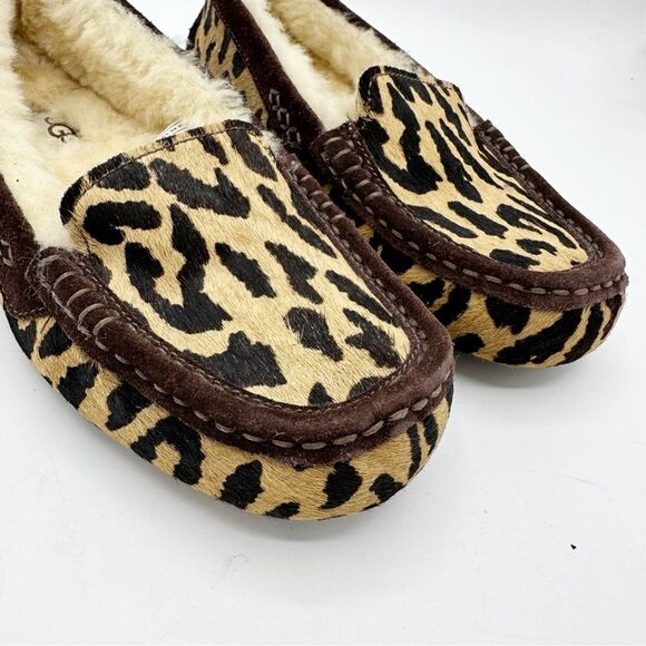 UGG Ansley exotic calf skin cheetah sheepskin lined slipper moccasin Sz 6‎ - Picture 10 of 16